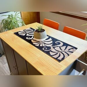 35" Modern Artistic Tropical Natural Black Beige Monstera Table Runner Decor New